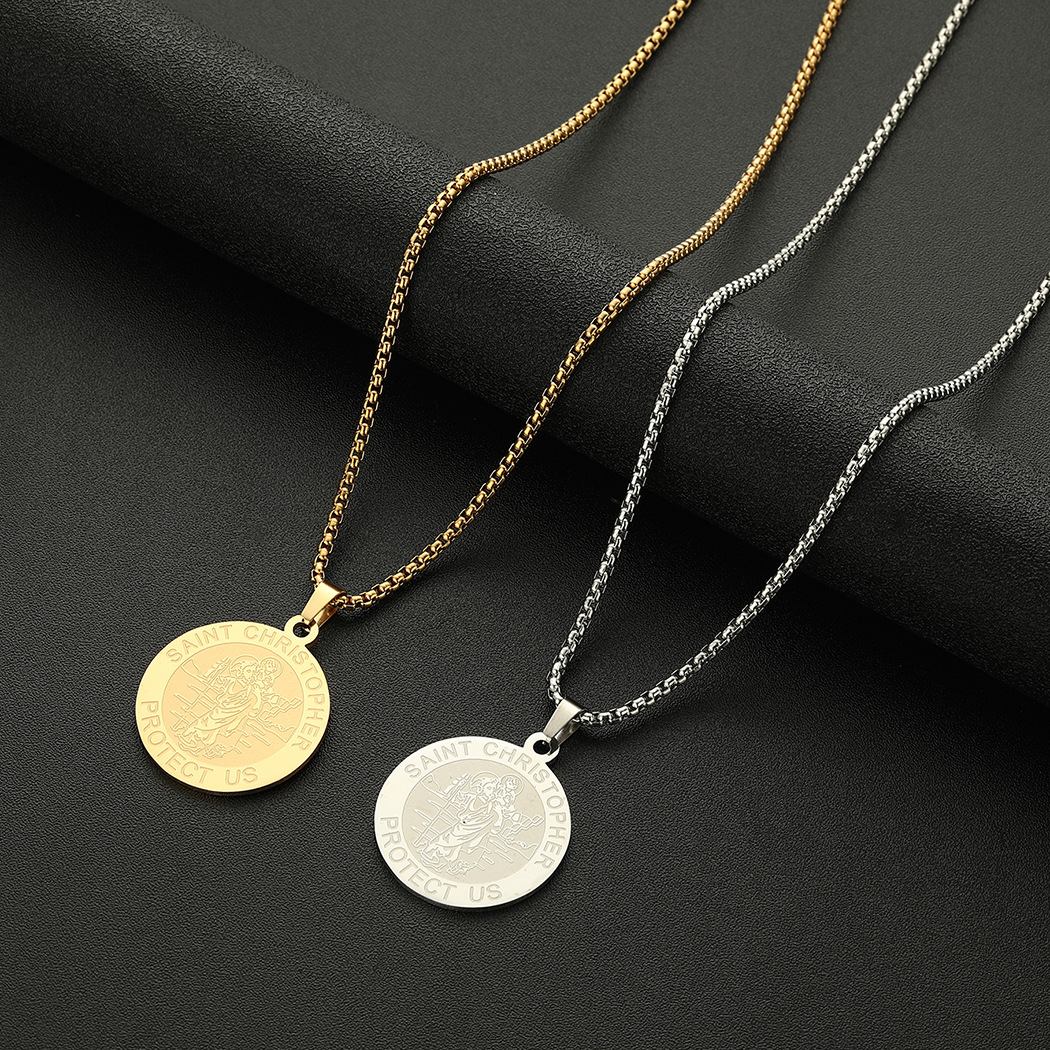 Stainless Steel Saint Michael Medal necklace Round Michael Medal…