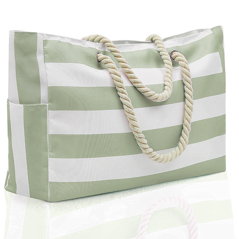 Bolsa de almacenamiento grande a rayas para exteriores, bolsa de playa de algodón de moda, bolsa de viaje de gran capacidad, bolsa de compras_voghion.com