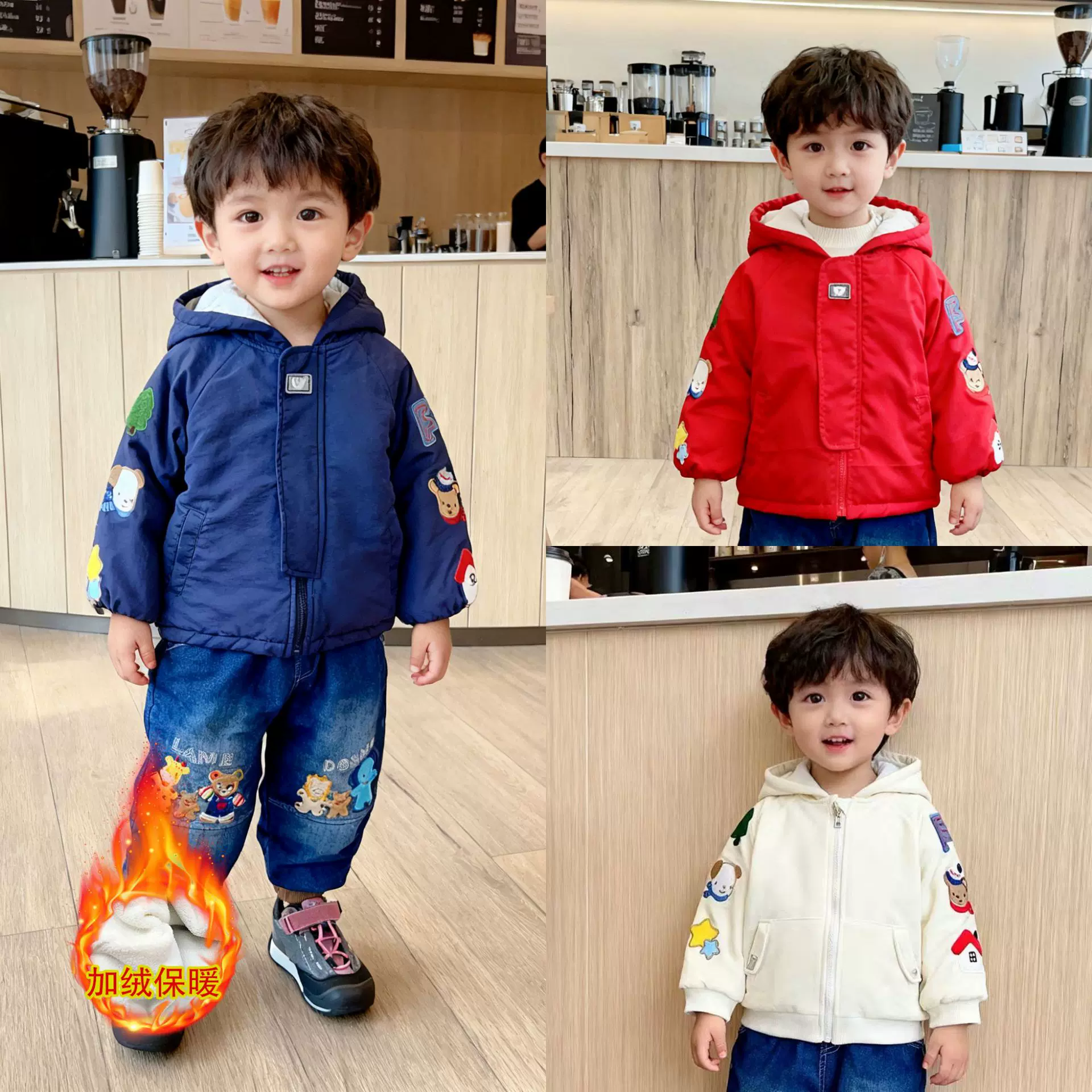 儿童外套男童加绒棉服外套25年冬季男童加绒加厚上衣女童外套批发