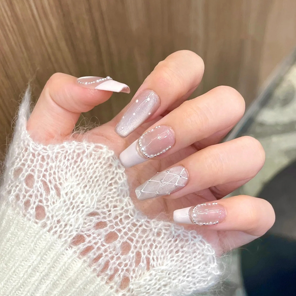 10 piezas de malla de diamante, armadura portátil hecha a mano, simple ojo de gato, uñas de uñas de diamantes, parche de uñas de perlas de moda