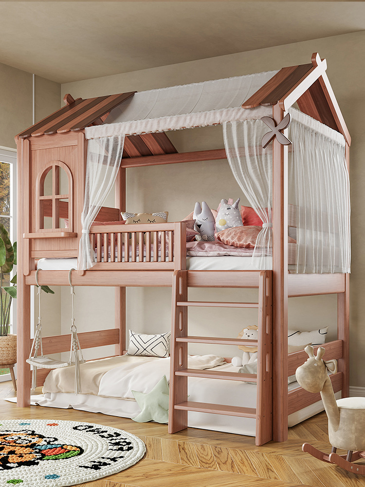 Solid Wood Children's Treehouse Half-Height Bed Castle Bed House Combination Bunk Bed Loft Bed Small Apartment Storage