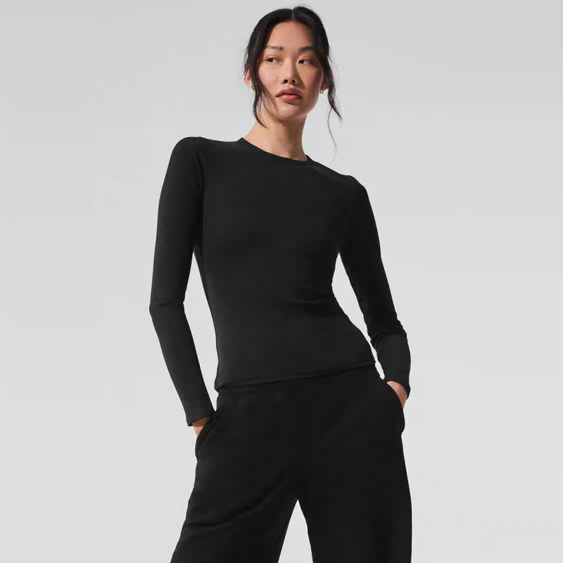 ヨガボトリングシャツ スリムラウンドネック ALO レディース リブモーダル長袖 長袖シャツ 快適|undefined