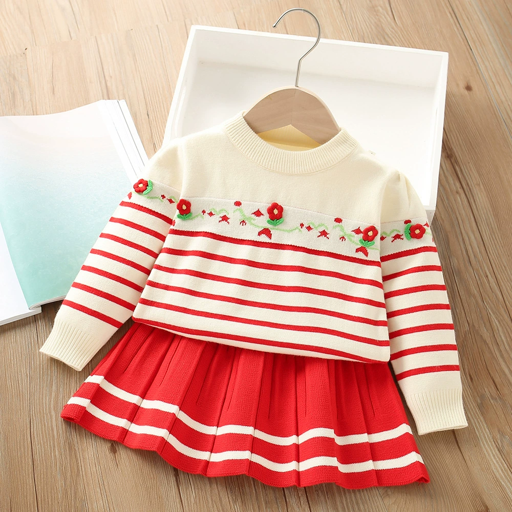Sweater, demi-season set, knitted mini-skirt, Korean style, western style, flowered