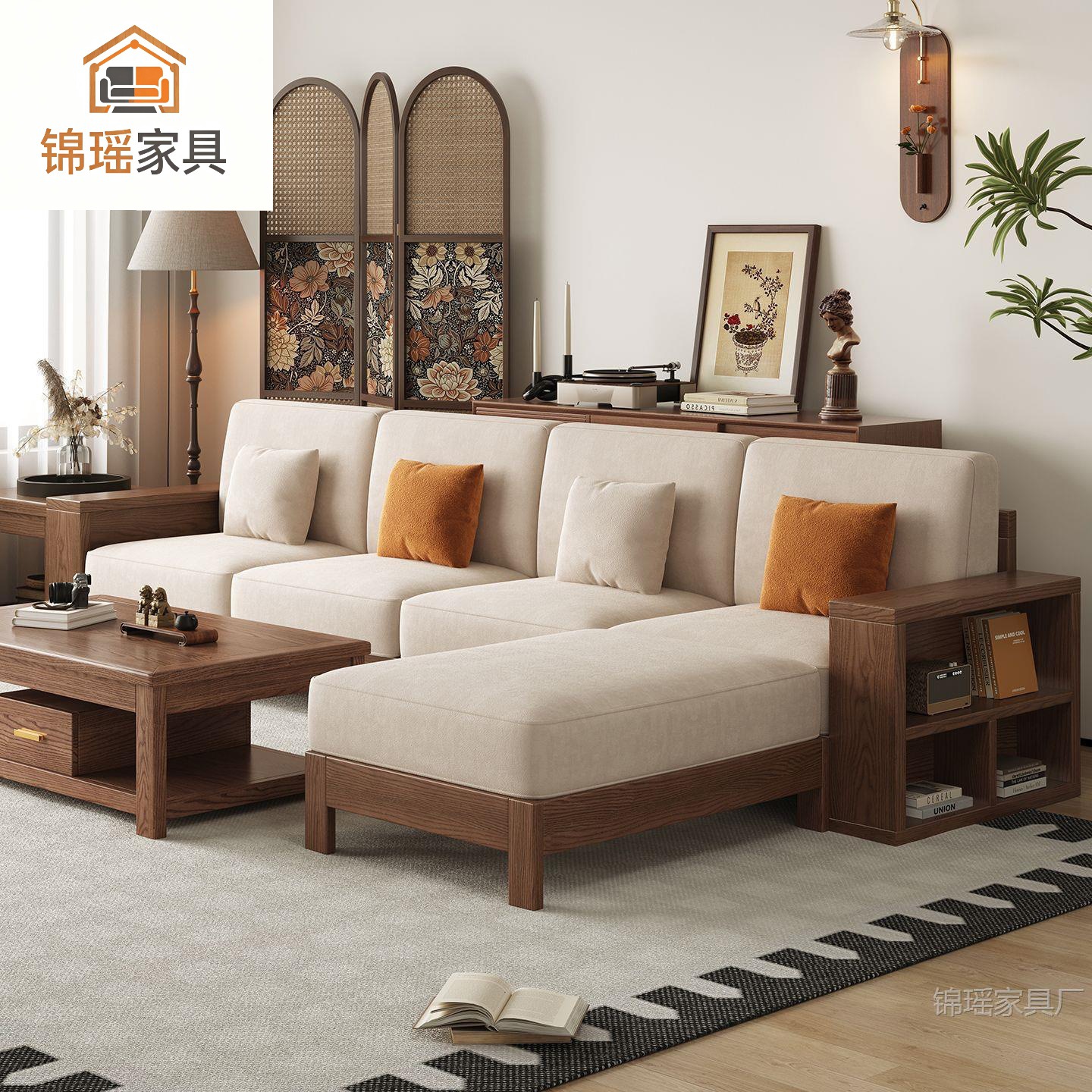 New solid wood ash wood sofa set in modern minimalist style, suitable for both large and small spaces, dual-purpose for winter and summer, fabric sofa