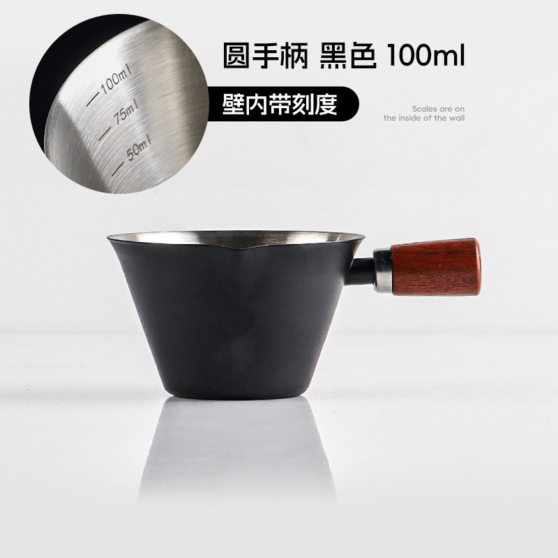 ウォールナットハンドルエスプレッソ計量カップステンレス鋼スケール付き小さなミルクカップコーヒー液体抽出カップ|undefined