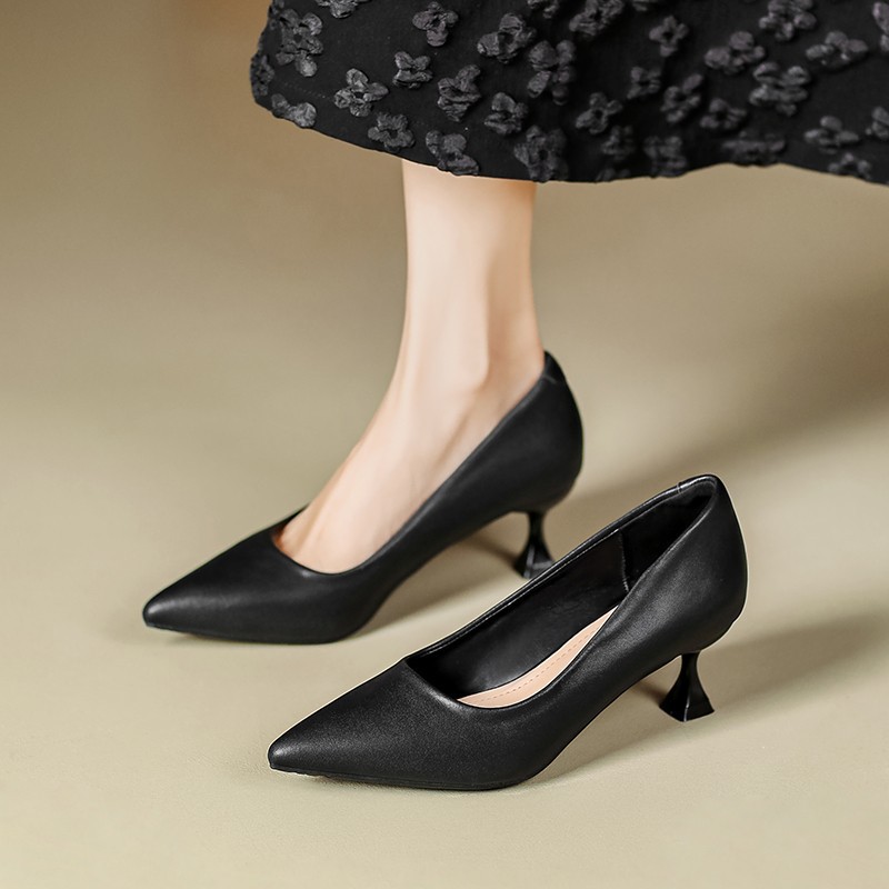 Black high heels made of soft leather
