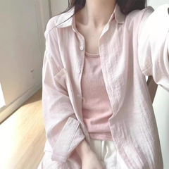 奶油粉薄款防晒衣衬衫天丝夏季小个子吊带裙外搭开衫薄纱衬衣