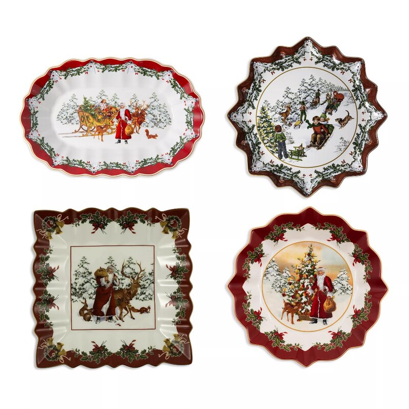 Christmas Ceremony Ceramic Decal Home Ceramic Tableware suit Ceramic Santa Claus Disc Lace Wave Plate
