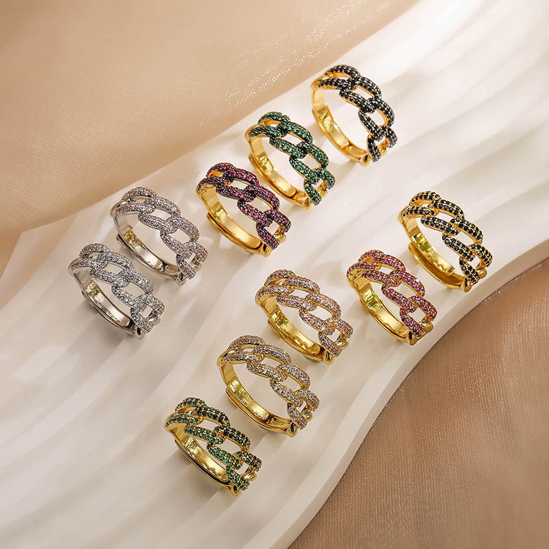 Cuban Link Interlocking Ring Hip Hop Style Copper With Stones_voghion.com