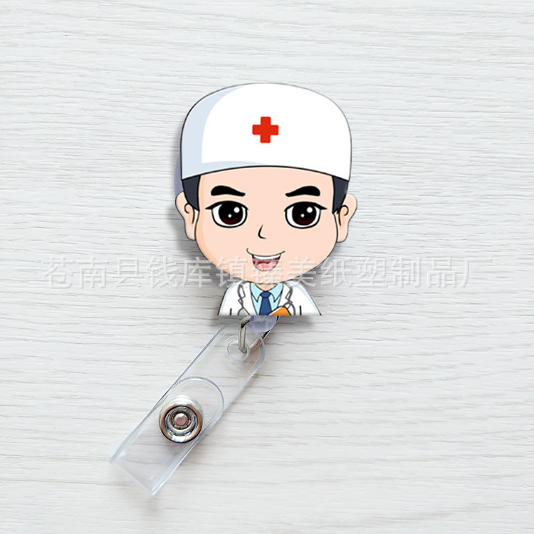 Nueva linda moda coreana de dibujos animados hebilla fácil de tirar tarjeta de trabajo clip de insignia certificado hebilla telescópica clip de insignia al por mayor