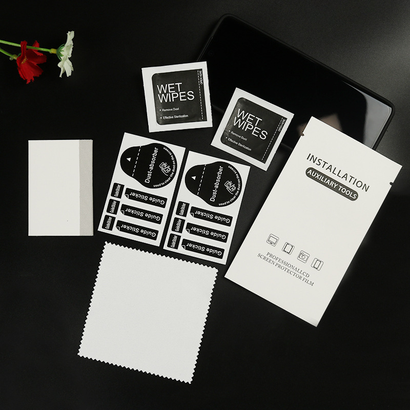 Película de pantalla kit gel película rasguño tarjeta teléfono móvil traje blanco papel Kraft bolsa de alcohol templado película accesorios bolsa