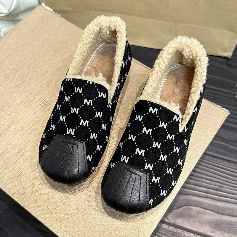 Demi‑season warm slippers, PVC upper, suede‑effect and faux‑fur trim, Korean style, sizes 36–40