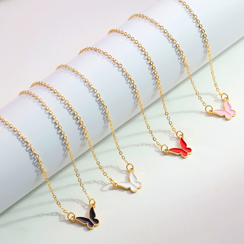 Европейская и американская мода, ожерелье с капельной глазурью в виде бабочки, изысканное универсальное нишевое темпераментное высококачественное ювелирное изделие-цепочка на ключицу, набор из 4 предметов