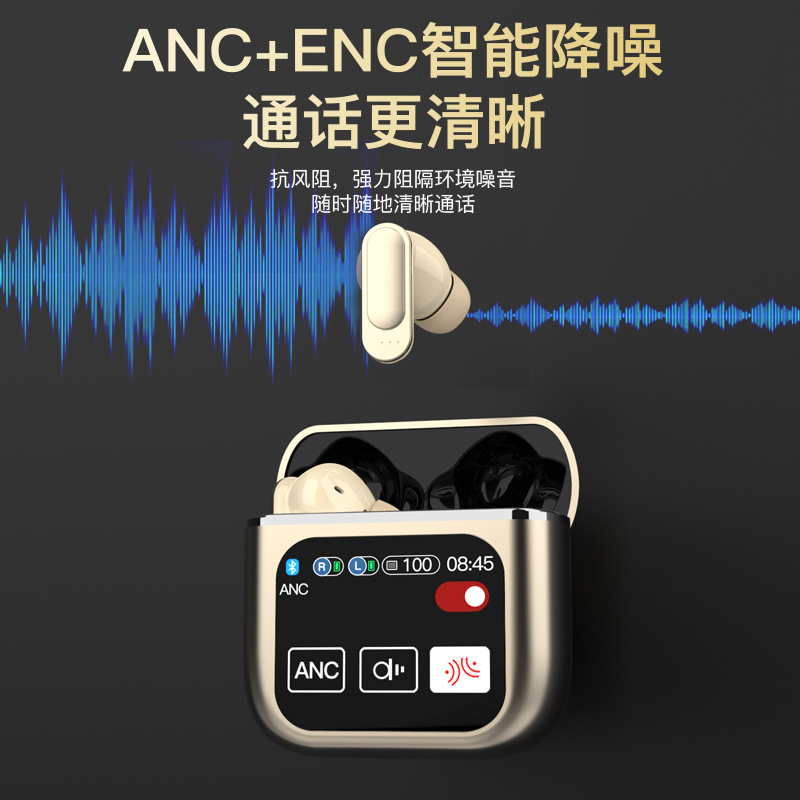 Pantalla LCD explosiva transfronteriza de Huaqiangbei Auriculares Bluetooth con reducción de ruido ANC Pantalla táctil a todo color Auriculares Bluetooth de negocios en la oreja