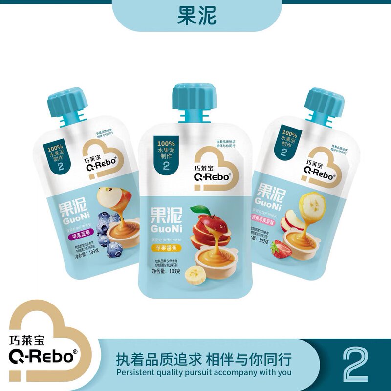 Qiaolaibao Fruit Puree 103g Apple, Yellow Peach, Strawberry, Banana Fruit Puree Without Additives for Infants and Young Children Blueberry