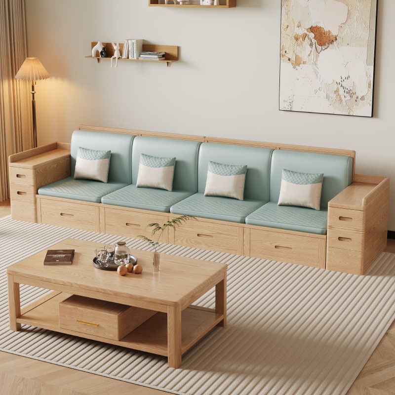 Nordic White Wax Solid Wood Sofa Modern Combination Simple Winter and Summer Dual-Use Small Apartment Living Room Storage Log Color Furniture