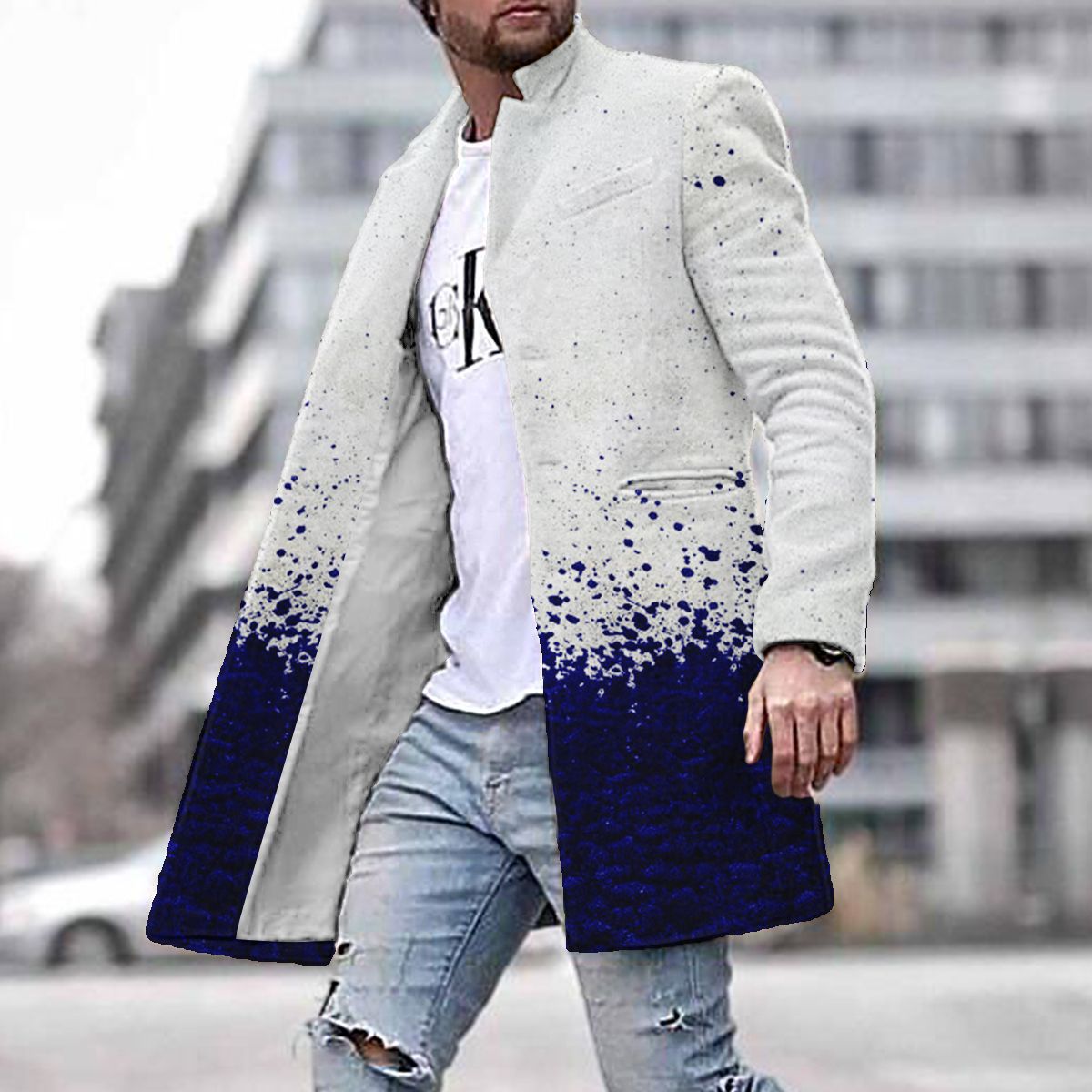 2024 europeo y americano de comercio exterior de otoño e invierno de los nuevos hombres de lana collar medio-longitud de la capa de bolsillo casual moda caliente