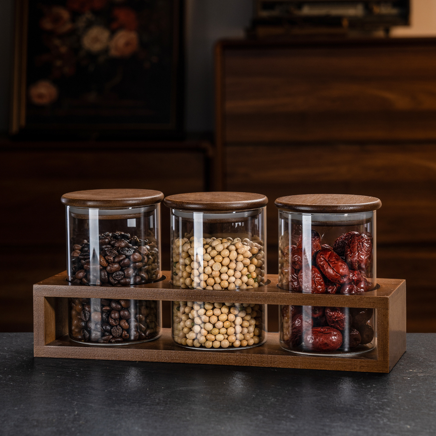 Tanque de almacenamiento de sellado de cocina tanque de almacenamiento de vidrio de gran capacidad tanque de almacenamiento de granos de nueces