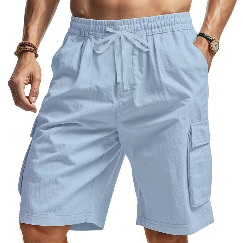 Cross-Border European and American Summer Men's Shorts, Skin-Friendly, Breathable, Linen, Loose-Fitting, Multi-Pocket, Jogging, Casual Beach Shorts