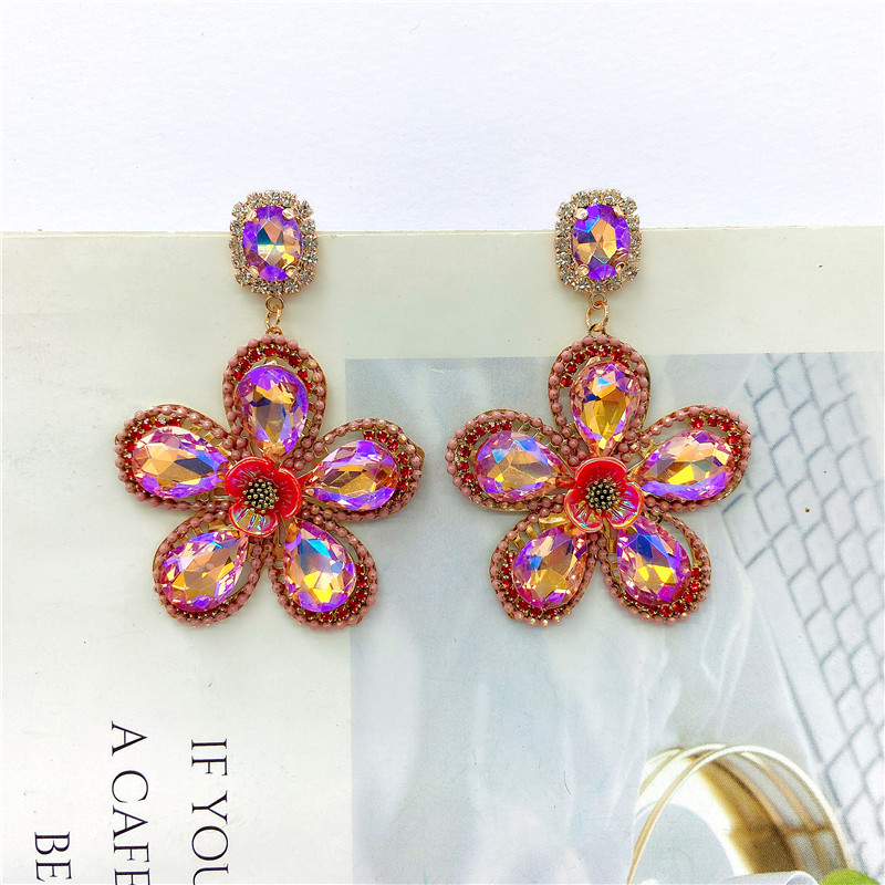 fashion exaggerated flower alloy diamond stud earringspicture5