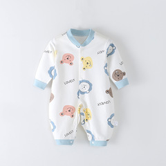 Baby boneless jumpsuit, spring and autumn newborn baby long-sleeved romper, combed cotton printed newborn clothes