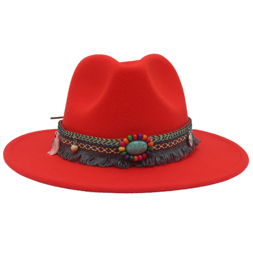 New-style ethnic western cowboy hat gem accessories Tibetan-style hat for men and women couples outdoor cycling felt hat