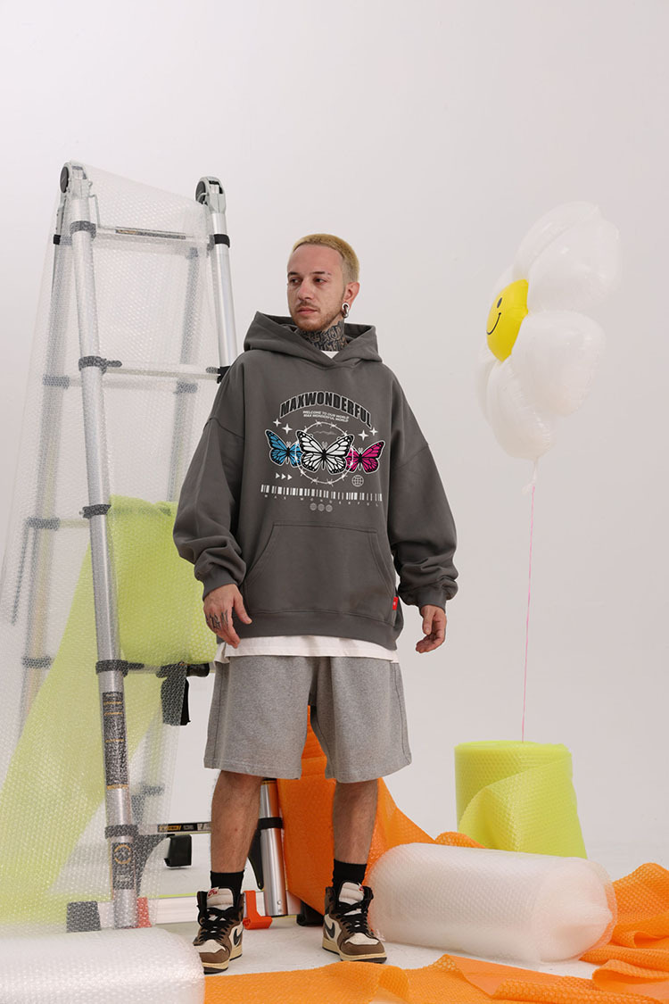 Vêtements pour hommes pull à capuche couleur lourde sweat-shirt papillon 400G velours léger plus velours style couple ample_voghion.com