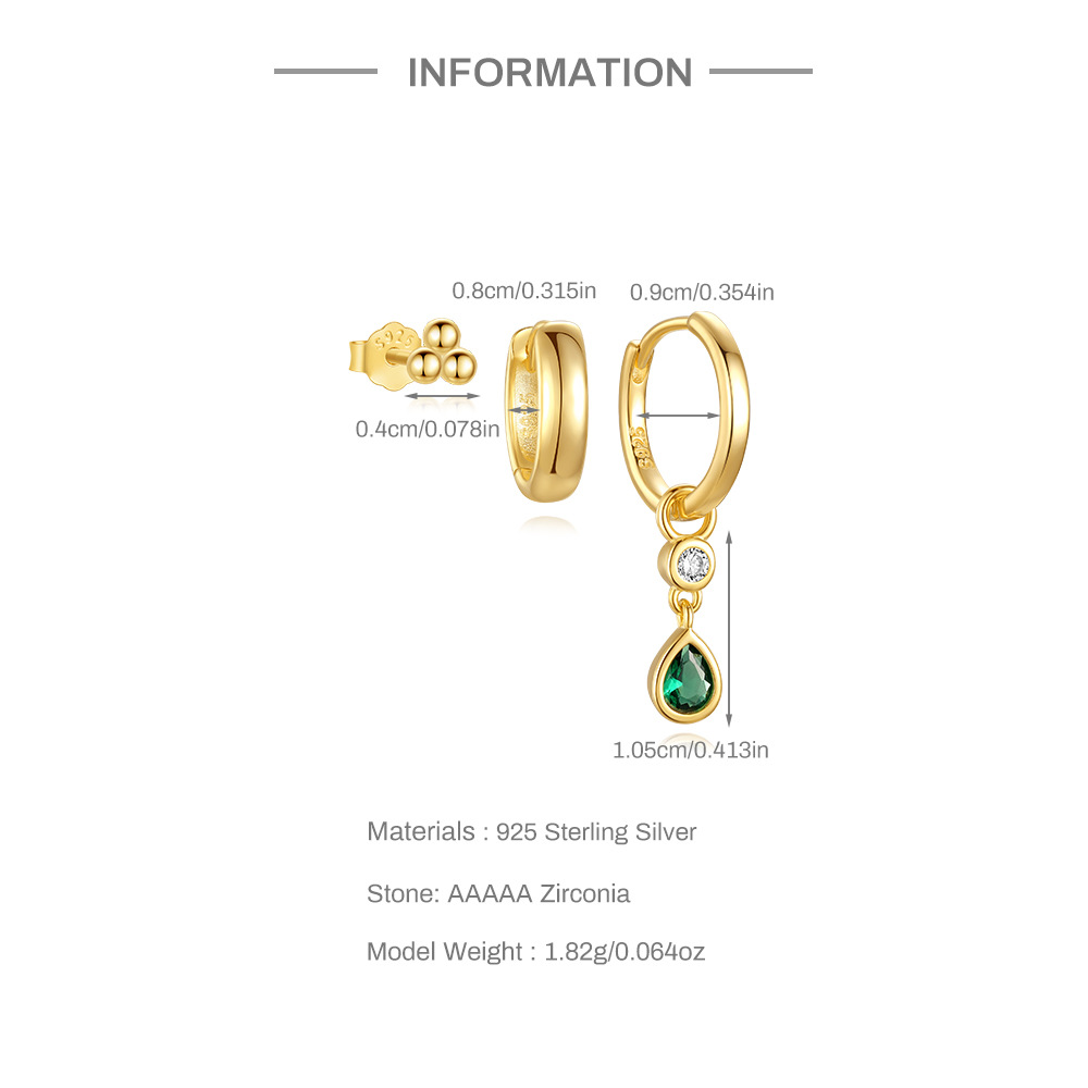 5g Weight 925 Sterling Silver Ear Needle Material Zircon Inlay Material Earrings Classification 3 Pieces Set Quantity Daily, Street Occasion 925 Sterling Silver Material Geometric Pattern Women's Gender Inlay Design Simple Style, Shiny Style 3 Pieces Set 925 Sterling Silver Zircon Geometric Earrings 3