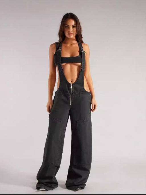 Sexy solid color overall sleevless