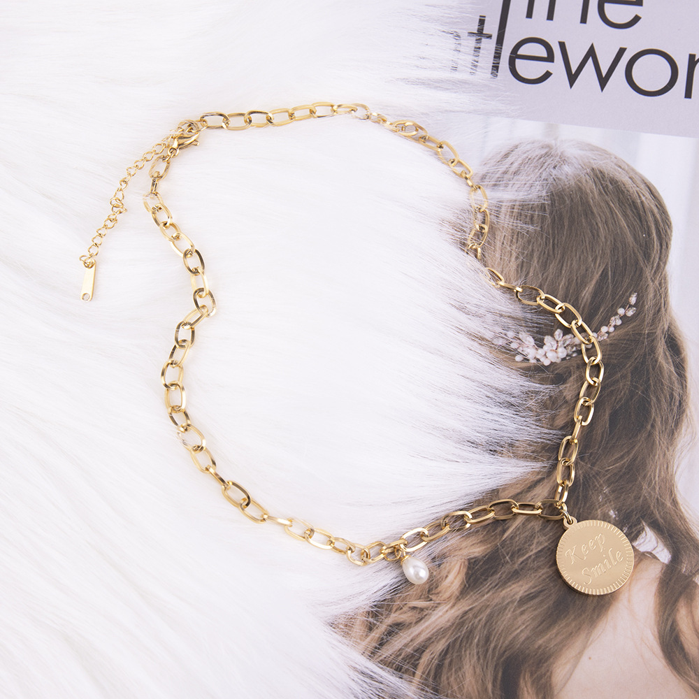 Pearl Pendant Chain Necklace In Stainless Steel For Women_voghion.com