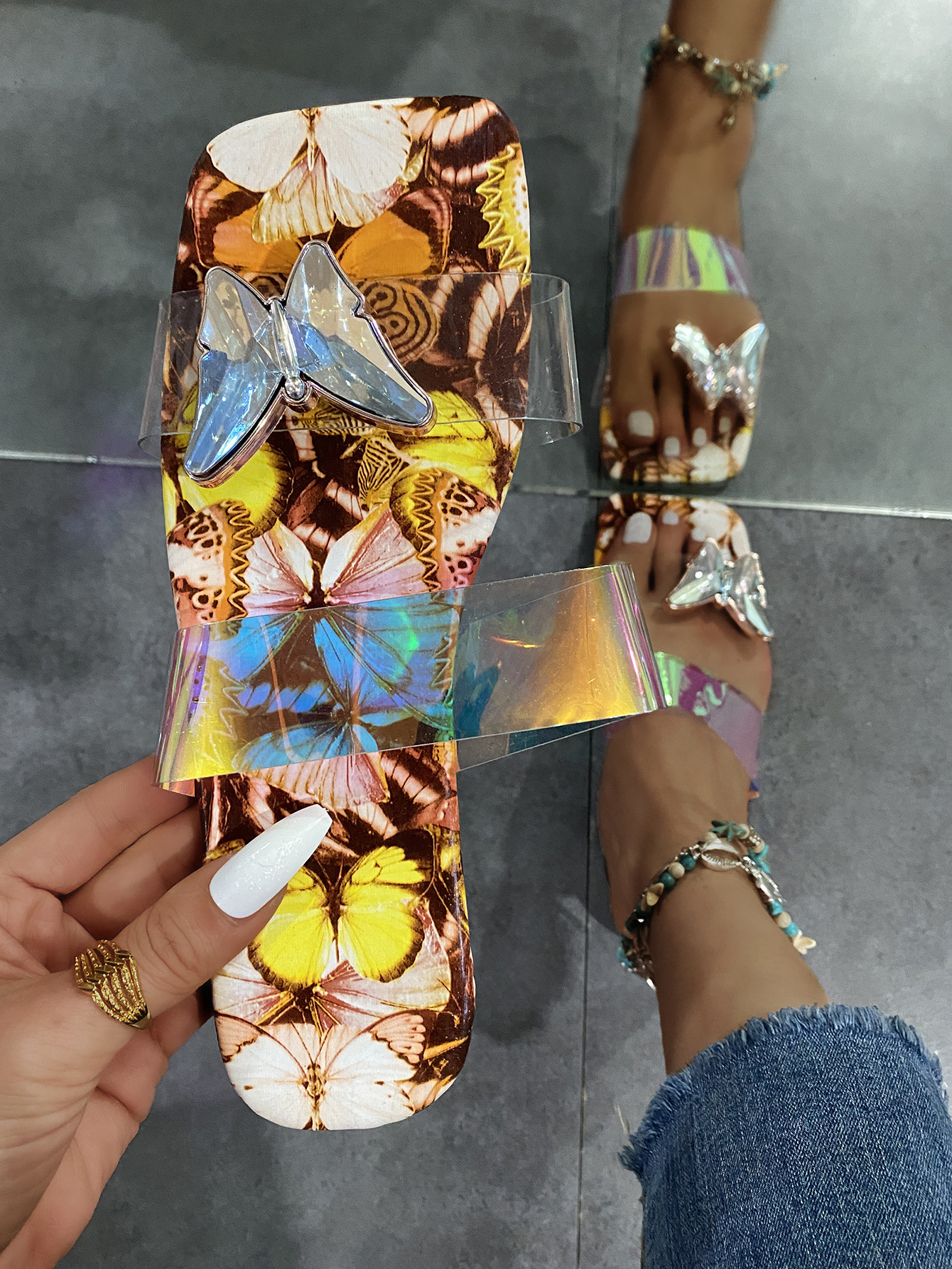 Butterfly Pattern Transparent Sandals NSJJX67769