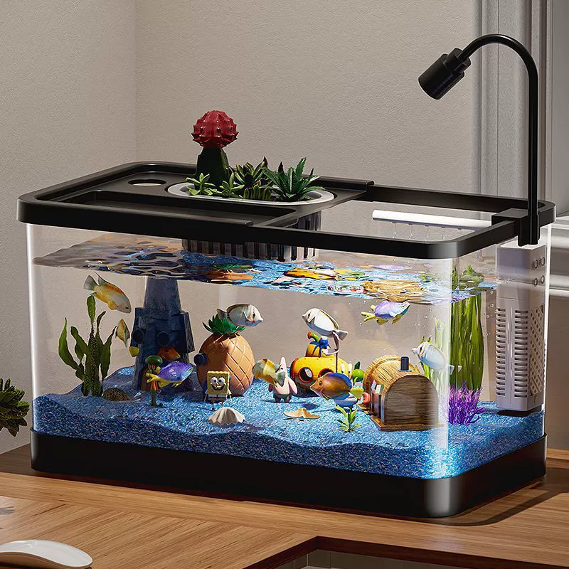 Аквариум для рабочего стола, аквариум для золотых рыбок, экологический ландшафтный дизайн, фильтрация, генератор кислорода, аквариум для дома, настольный ящик для хранения