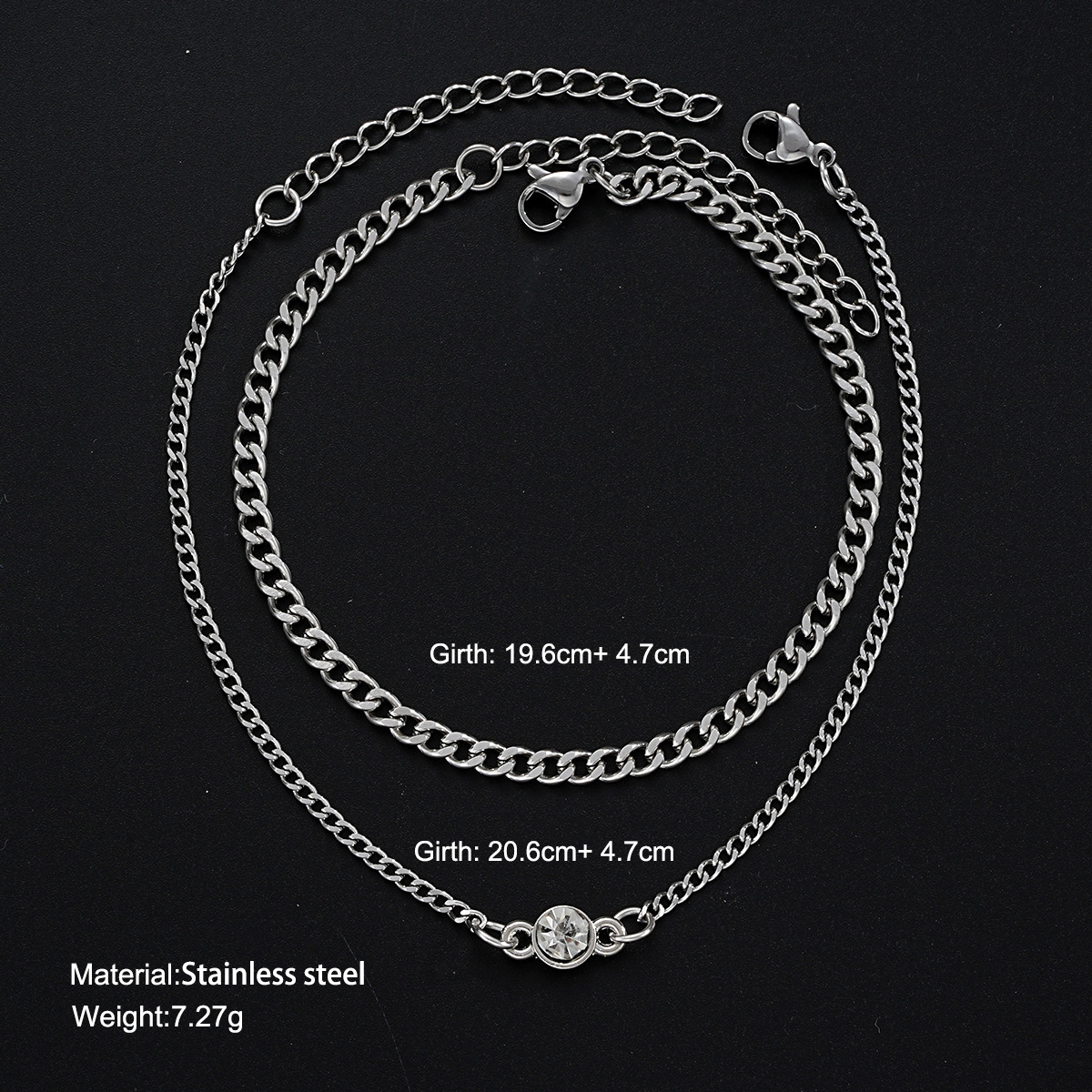 New Niche Simple Round Diamond Chain Bracelet Hip-hop Personality Couple Girlfriend Bracelet suit 2-piece Set_voghion.com