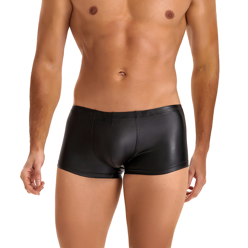 Fuente transfronteriza ropa interior sexy hombre piel esmaltada negro pantalones de cuero plano fábrica directa de pantalones de cuero