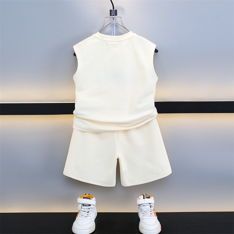 7116 Traje sin mangas para niños Ropa delgada para bebés 2025 verano nuevo estilo chaleco para niños pantalones cortos de dos piezas de moda