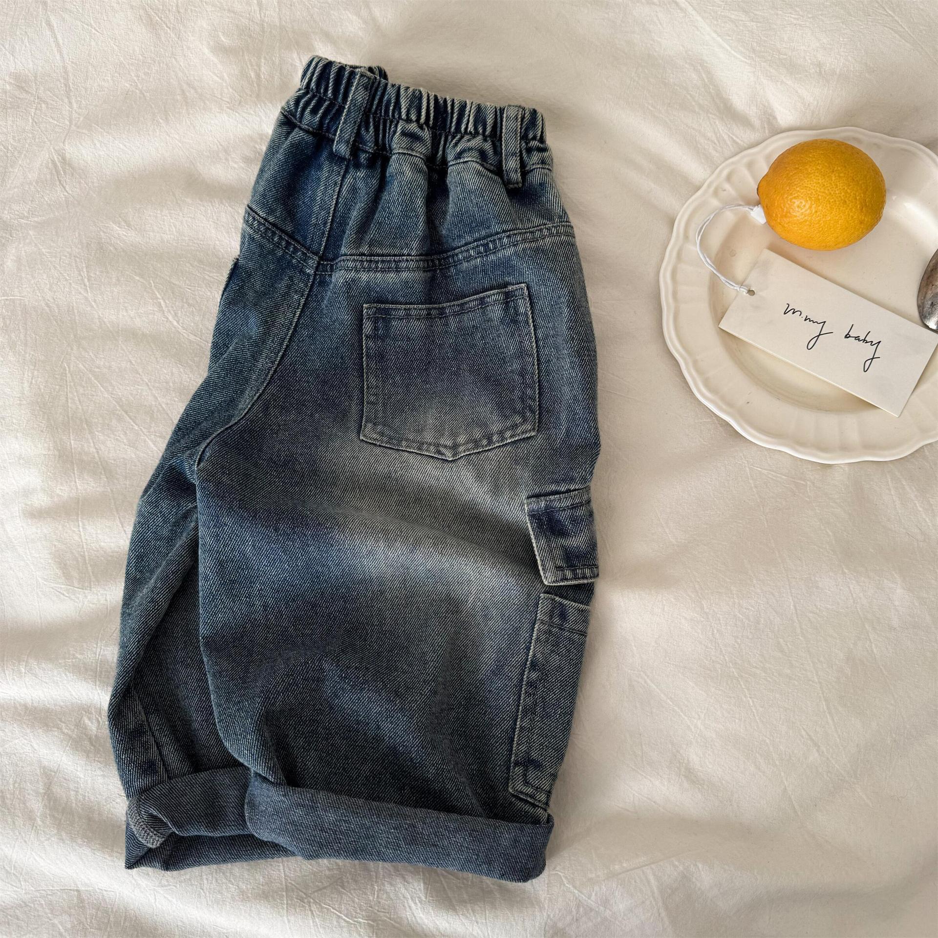 Pantalones largos infantiles primavera 2025, nuevos jeans unisex de color sólido con bolsillos, pantalones cargo rectos para bebé