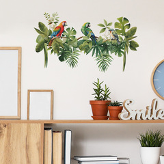 Foreign trade cute cartoon parrot leaf children's bedroom hallway home decoration wall sticker self-adhesive wholesale cross-border