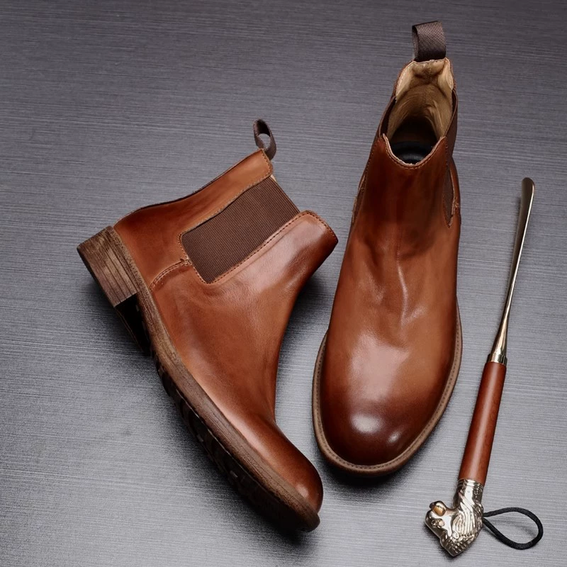 Мужские кожаные ботинки 2025 года, осенне-зимние, из натуральной кожи, модные, без застежек, челси, высокие, для активного отдыха, короткие, с круглым носком, повседневные.
