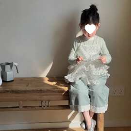 女童春装套装新款女宝宝洋气叠穿波点吊带打底衫阔腿裤三2026新款