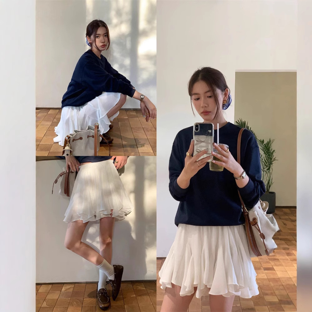 White A- line Ponte Skirt Skirt Women's Spring 2025 Age-reducing High Waist Slimming Design Sense Irregular Short Skirt