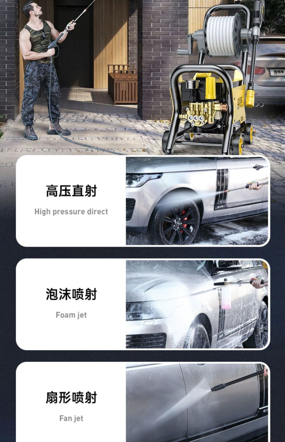 High-Pressure Car Washer Water Pump for Home Use, 220V High-Power Powerful Cleaning Machine, Car Wash Water Gun with Booster for Vehicles