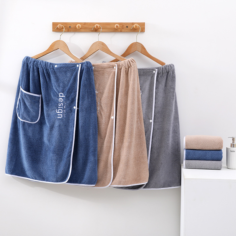 Coral Fleece Men's Bath Towel Wearing and Wrapping Bath Skirt Bathrobe Soft Thickened Large Water Absorbent Household Bath Towel suit