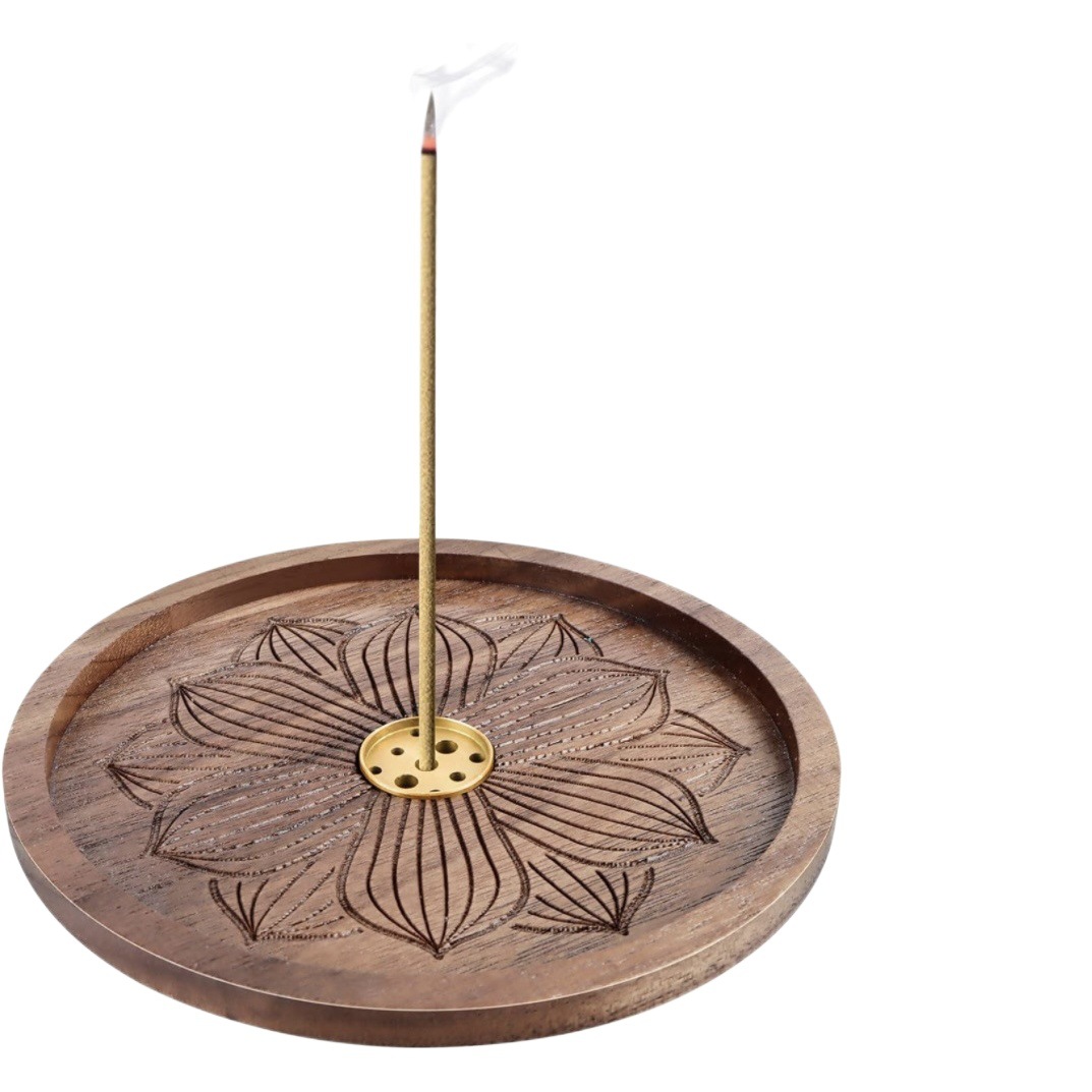 Amazon aromaterapia palo soporte loto de madera recipiente de fumar meditación accesorios hogar aromaterapia base titular de incienso de madera
