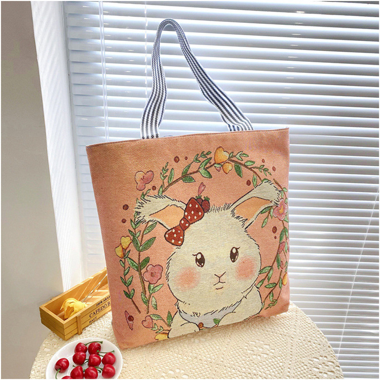 189g Weight Polyester Lining Material Zipper Closure Type Double Shoulder Straps Strap Type Tote Bag Bags Type Casual, Daily Occasion Linen Material Animal Pattern All Seasons Season Women's Gender Cute Style Square Shape Women's Linen Animal Cute Square Zipper Tote Bag 5