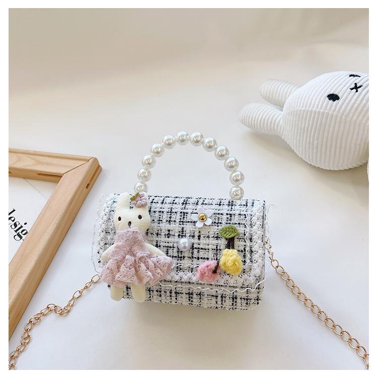 Bolso de perlas para niños 2022 Otoño e Invierno algodón y lino pequeño bolso cuadrado bolsa decorativa de moda para niñas lindas bolsa de mensajero