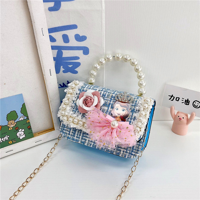 Bolso para niños 2021 nueva niña linda bolsa de mensajero moda princesa perla bolso cadena bolsa de hombro