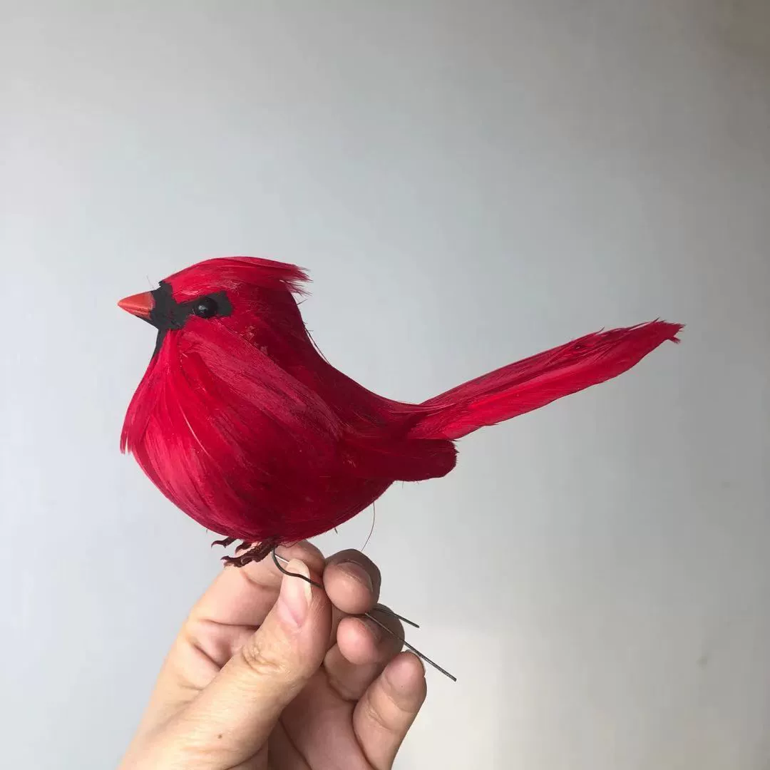 [Amazon red cardinal bird clip Christmas holiday red bird cardinal tree ornament furniture decor with foot