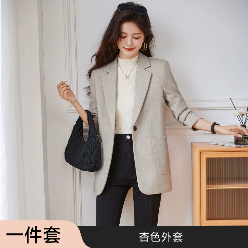 Apricot demi-season small classic suit jacket, thermal underwear for leisure, 2023 collection, for teenagers, autumn