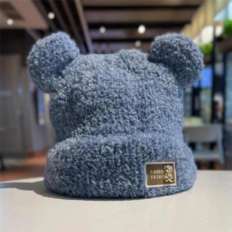 Berretto in maglia da donna con orecchie da orso peluche caldo_voghion.com