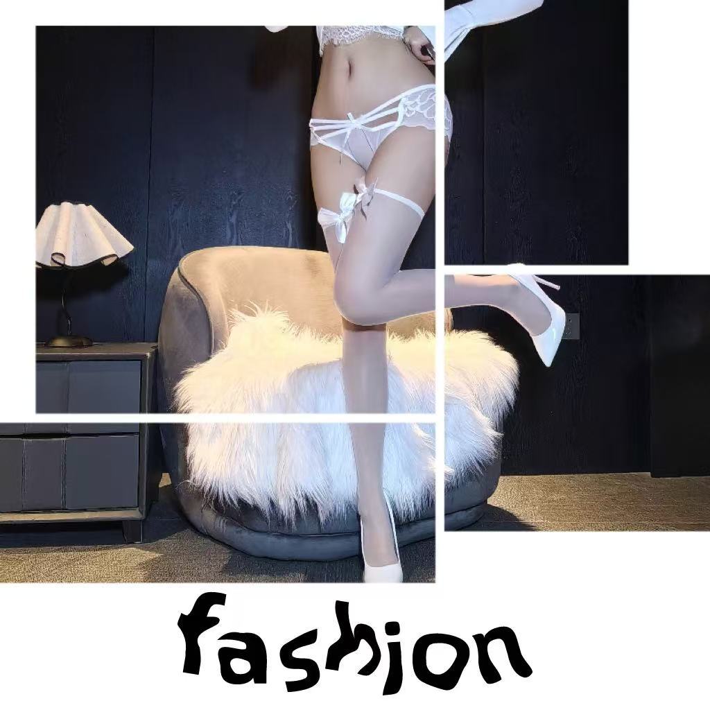 Women’s Black Over-the-Knee Bow Socks, Thin Polyester JK-Style Long Tube Stockings — detail image 16